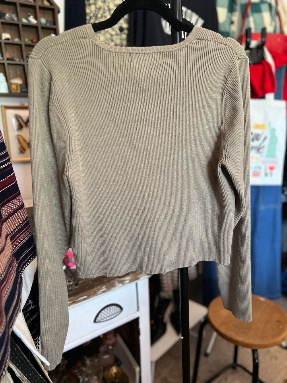 Magaschoni Taupe Ribbed Button Cardigan XL - Picture 6 of 6